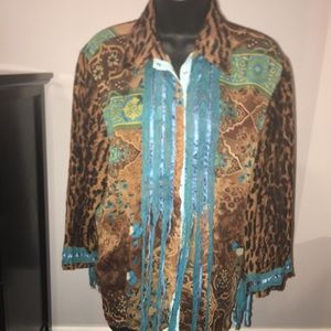 Jaipur Leopard Print Blouse with turquoise ribbons